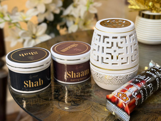 White Bakhoor Burner Set with 2 Premium Bakhoors + Coals