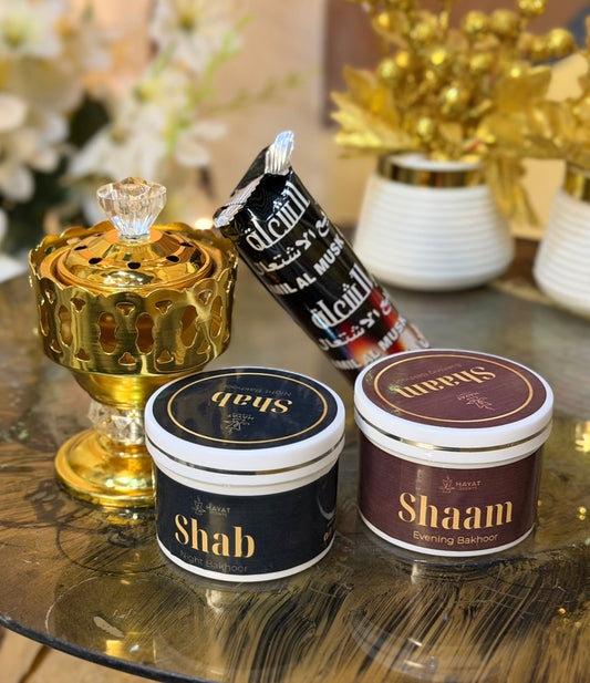 Gold Bakhoor Burner Set with 2 Premium Bakhoors + Coals