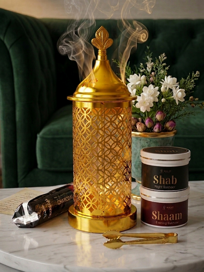Shahi Gold Burner Set with 2 Premium Bakhoors + Coals