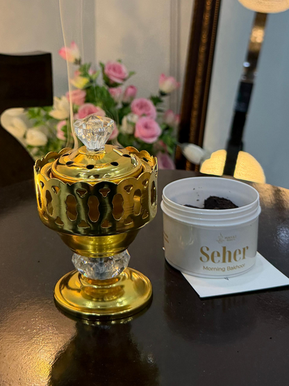 Gold Bakhoor Burner Set with 2 Premium Bakhoors + Coals