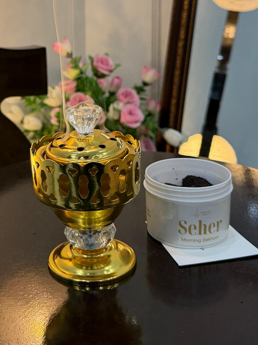 Gold Bakhoor Burner Set with 2 Premium Bakhoors + Coals