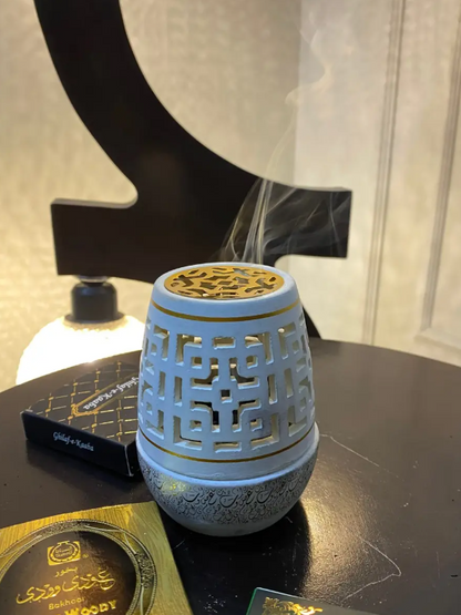 White Bakhoor Burner Set with 2 Premium Bakhoors + Coals