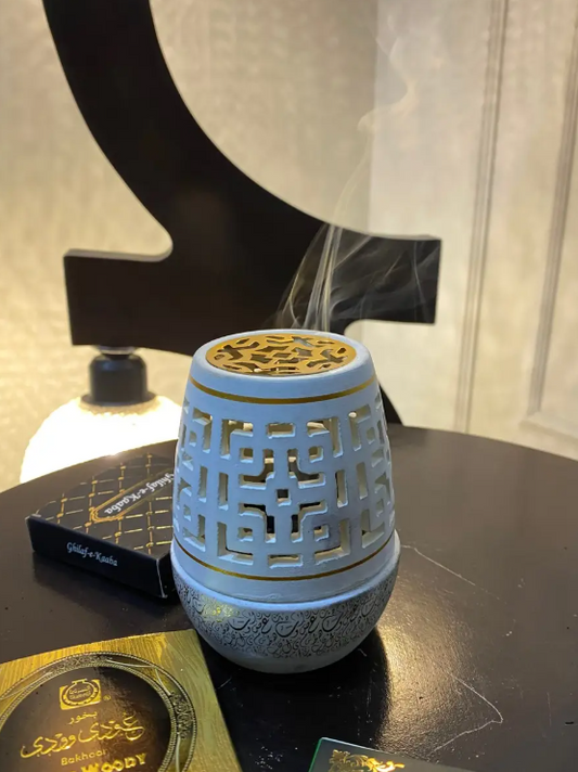 White Bakhoor Burner Set with 2 Premium Bakhoors + Coals