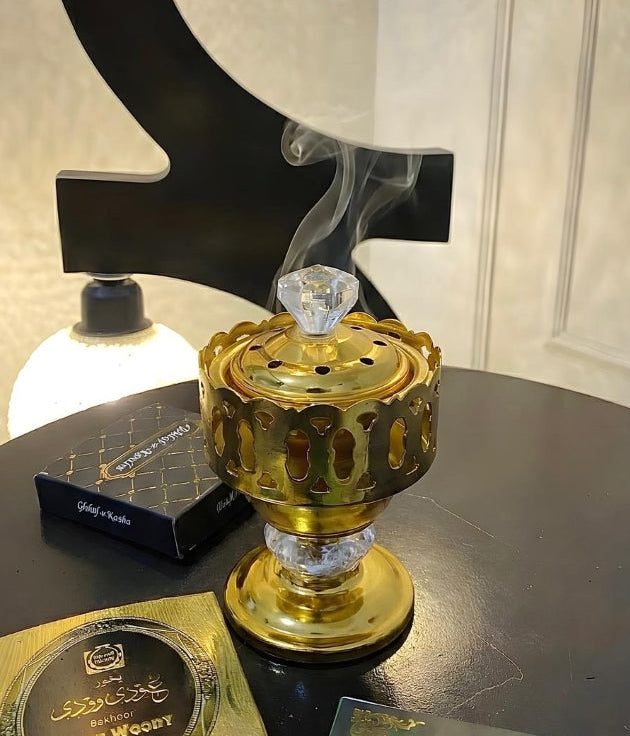 Gold Bakhoor Burner Set with 2 Premium Bakhoors + Coals