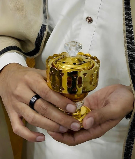 Gold Bakhoor Burner Set with 2 Premium Bakhoors + Coals