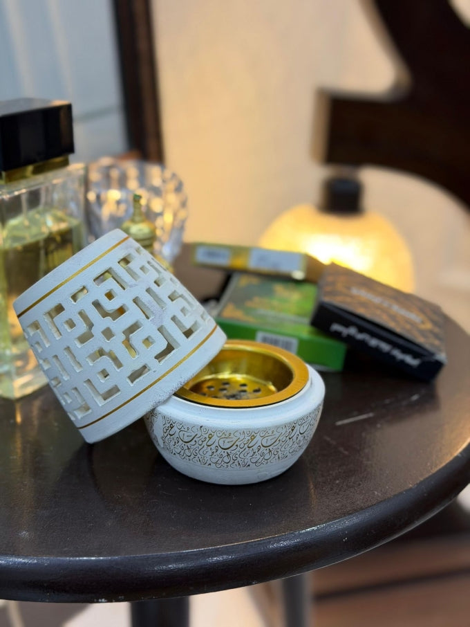 White Bakhoor Burner Set with 2 Premium Bakhoors + Coals