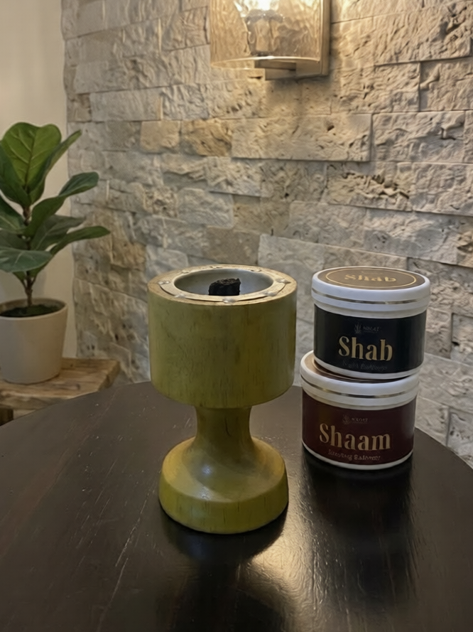 Wooden Bakhoor Burner Set with 2 Premium Bakhoors + Coals